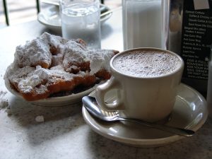 Beignets and cafe au lait at Cafe Du Monde